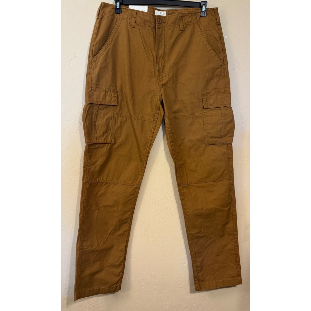 Mutual Weave Cargo Pants Men 36x32 Brown Relaxed Taper Ripstop Cotton UtilityNEW